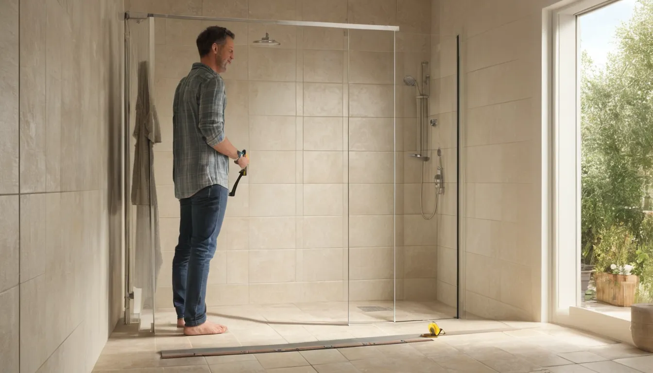 Homeowner measuring a shower space before a remodel